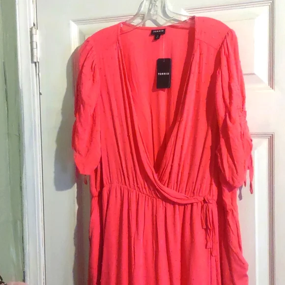 torrid pink dress Plus Size - Flutter Sleeve Tie Front Maxi Dress